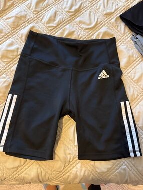 adidas Black Bike Shorts with White Three-Stripes